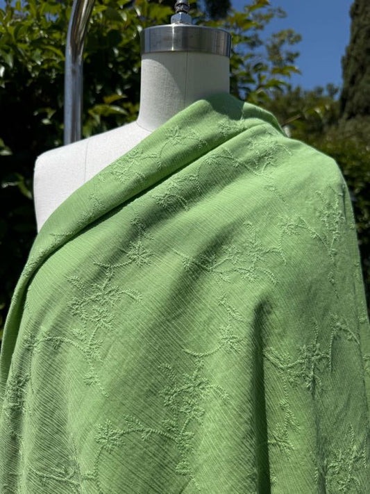 Lime Green Embroidered Vintage Cotton Gauze Woven "Sour Apple"
