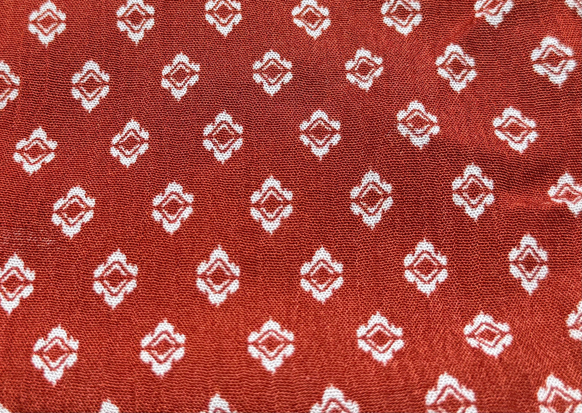Rust Brown White Diamond Boho PrintRayon Crepe Woven "Sedona Bound"