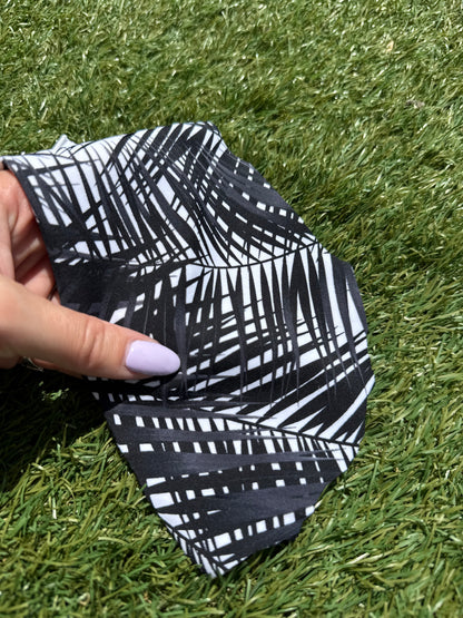 Black White Leaf Palm Print Nylon Spandex Swim Knit "Frond of You"