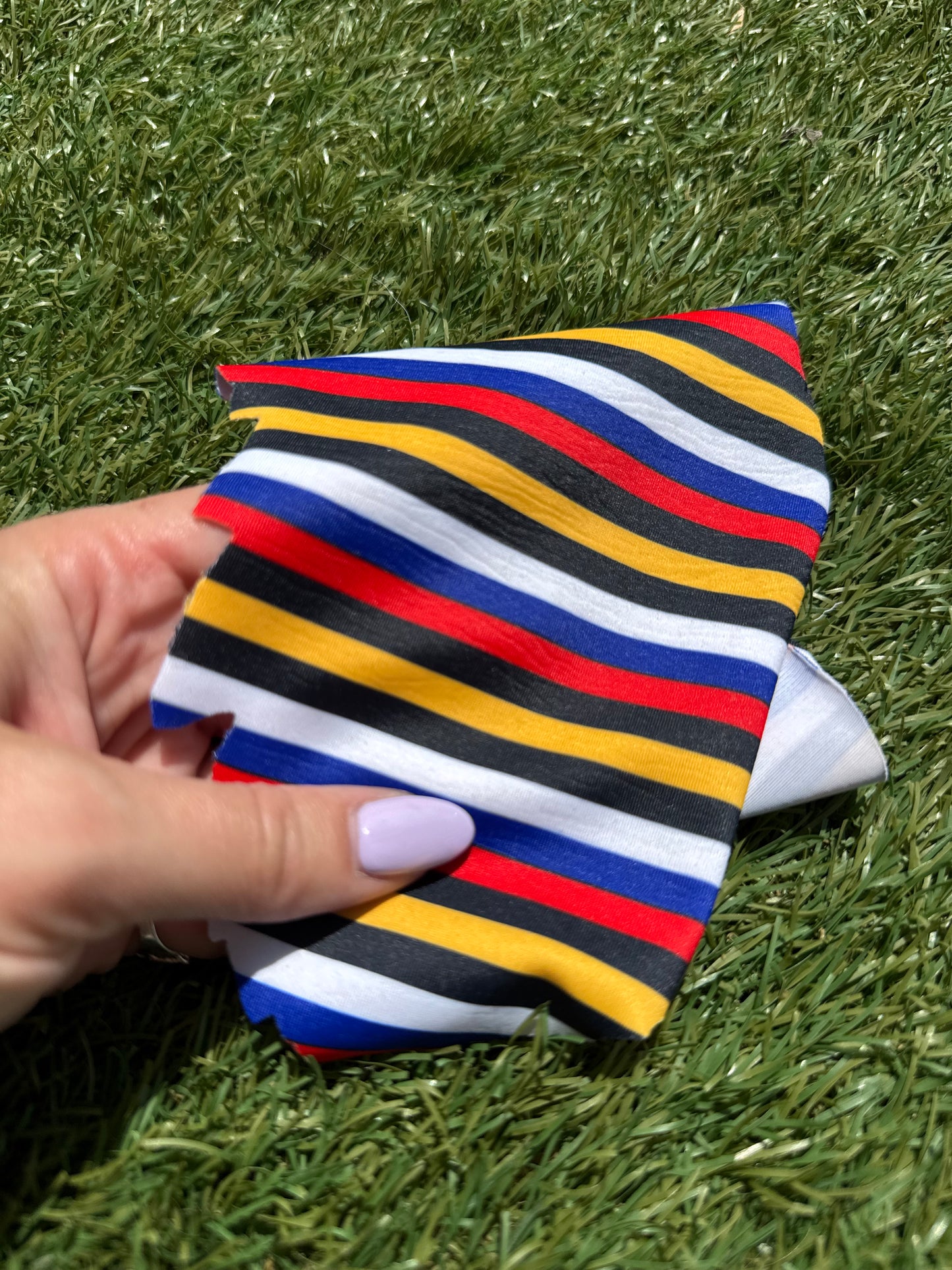 Red White Yellow Blu Black Stripe Print Nylon Spandex Swim Knit "Deep Sea Dive"