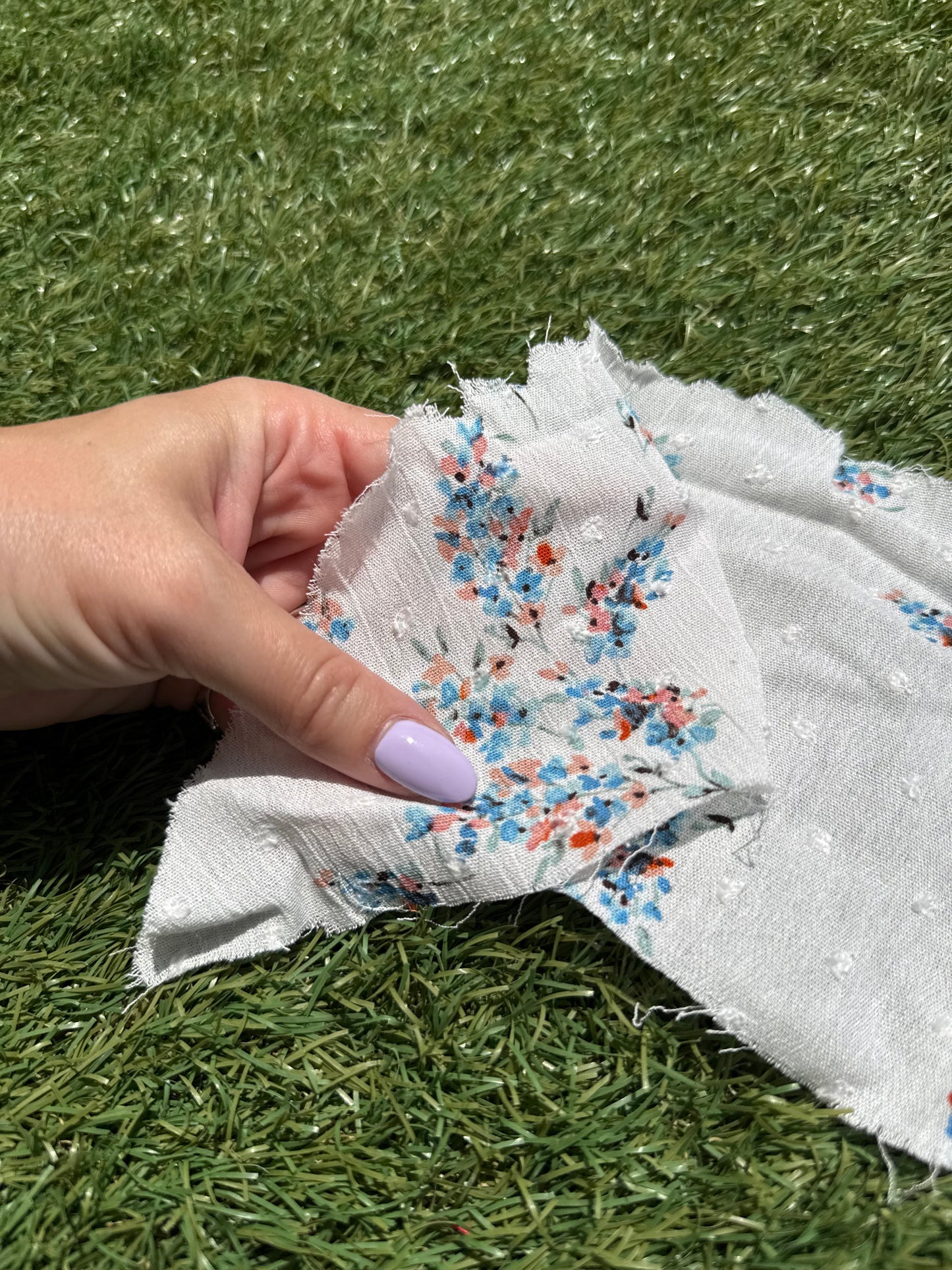 White Blue Pink Floral Swissdot Rayon Crepe Woven "Blanca Blooms"