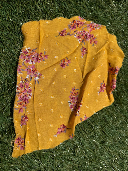 Gold Yellow pink Floral Clip Dot Rayon Crepe Woven " Cecilia Blooms"