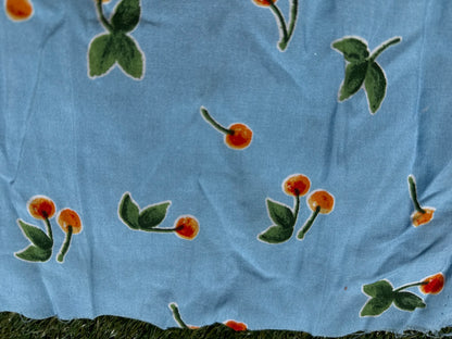 Blue Red Green Cherry Print Rayon Challis "Blue Ribbon Pie"
