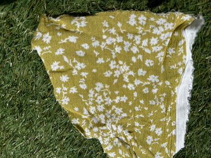 Citrine Yellow White Floral Rayon Crepe Woven "Judith in July"