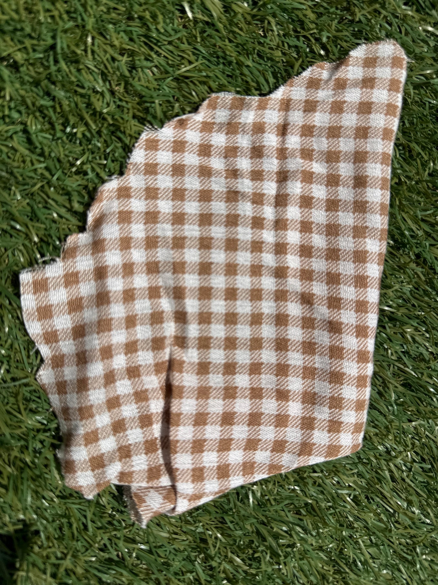 Taupe White Gingham Plaid Rayon Crepe "Donna"