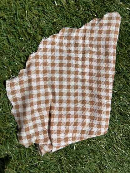 Taupe White Gingham Plaid Rayon Crepe "Donna"