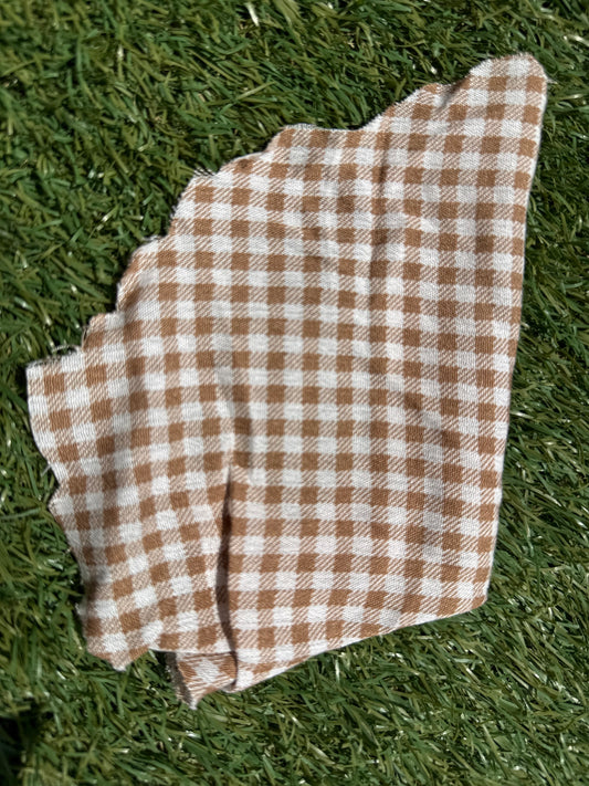 Taupe White Gingham Plaid Rayon Crepe "Donna"
