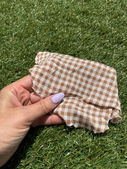 Taupe White Gingham Plaid Rayon Crepe "Donna"
