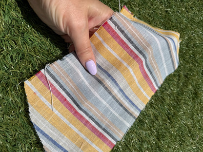 Blue Yellow Blue Red Vertical Stripe Cotton Gauze Woven "Pismo Beach"