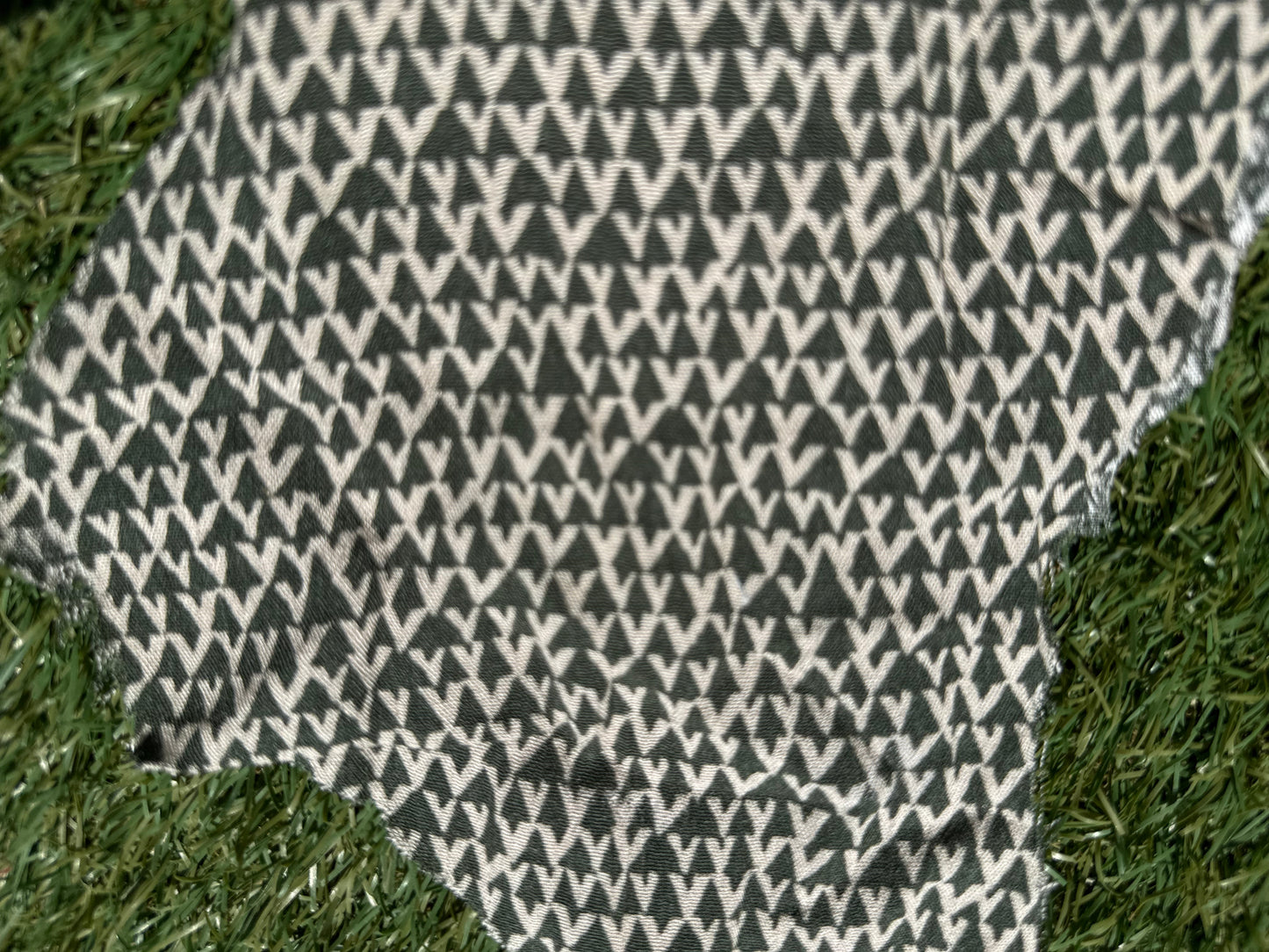 Olive Green Cream Geometric Pattern Print Rayon Crepe Woven "Desert Alps"