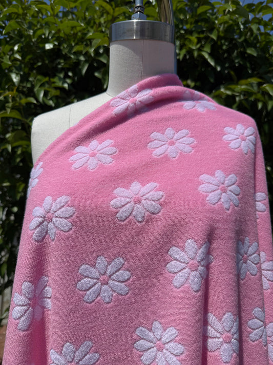 Pink White Floral Daisy Polyester Terry Cloth Knit "Sweetheart Dasiy"