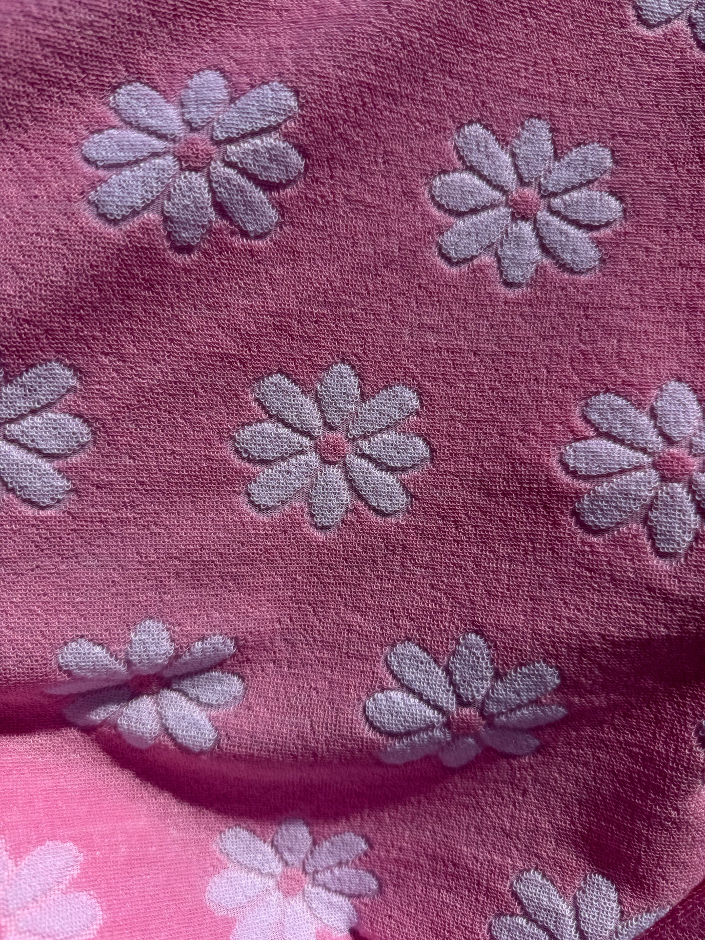 Pink White Floral Daisy Polyester Terry Cloth Knit "Sweetheart Dasiy"