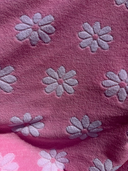 Pink White Floral Daisy Polyester Terry Cloth Knit "Sweetheart Dasiy"
