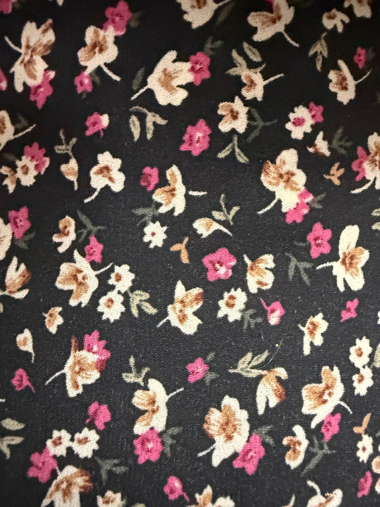 Black White Pink Green Ditsy Floral Polyester Woven " Noir Meadow"