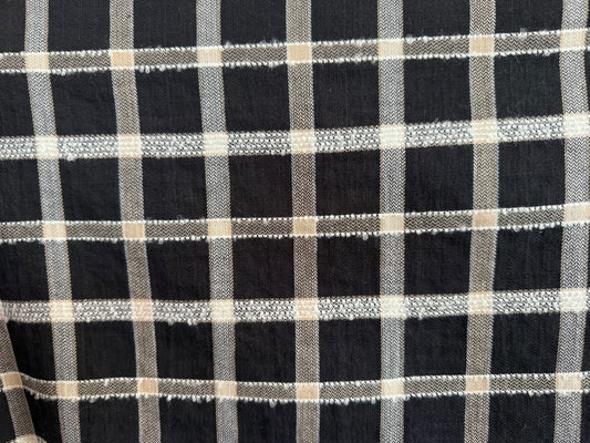 Black White Tan Textured Plaid Cotton Woven "Crossroads Kylie"