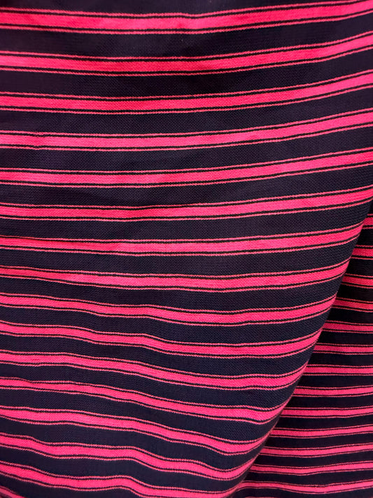 Neon Pink Navy Thin Stripe Polyester Woven "Legally Pink"