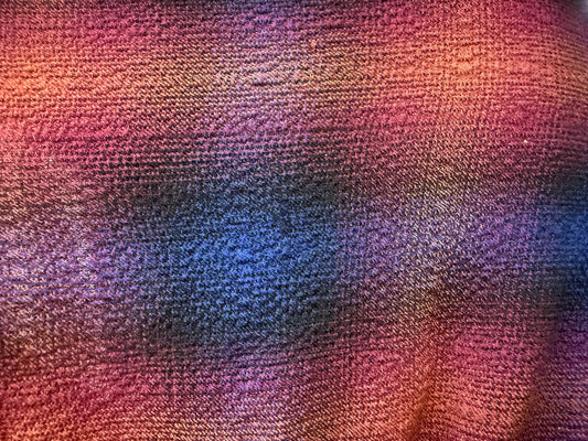 Pink Yellow Blue Black Purple Orange  Faded Plaid Textured Rayon Crepe Woven "Bleary Sunset"