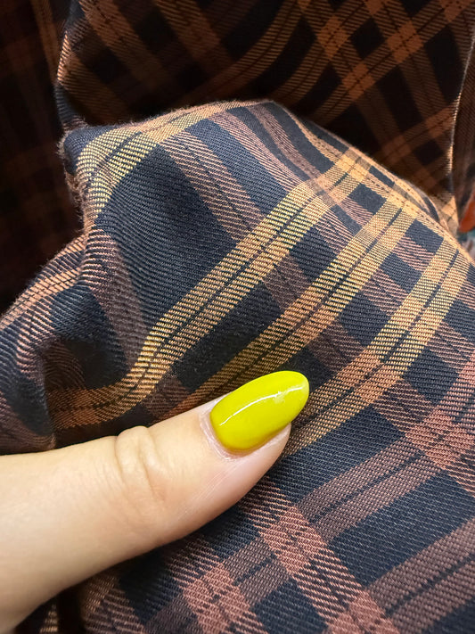Black Brown Tan Plaid Rayon Challis Woven "Autumn Plaid"