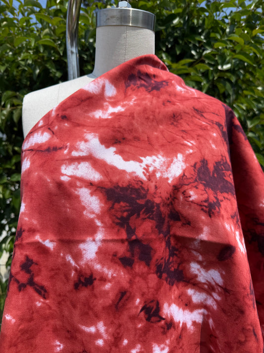 Red White Tie Dye Print Design Cotton Spandex Twill Woven "Blood Ink"
