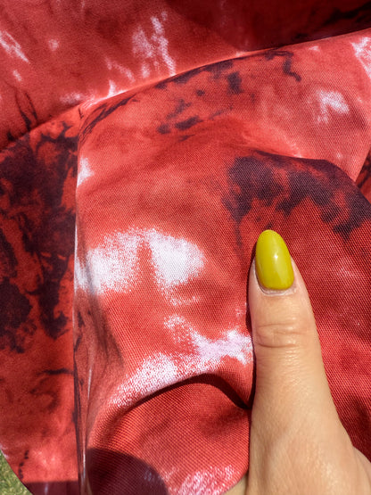 Red White Tie Dye Print Design Cotton Spandex Twill Woven "Blood Ink"