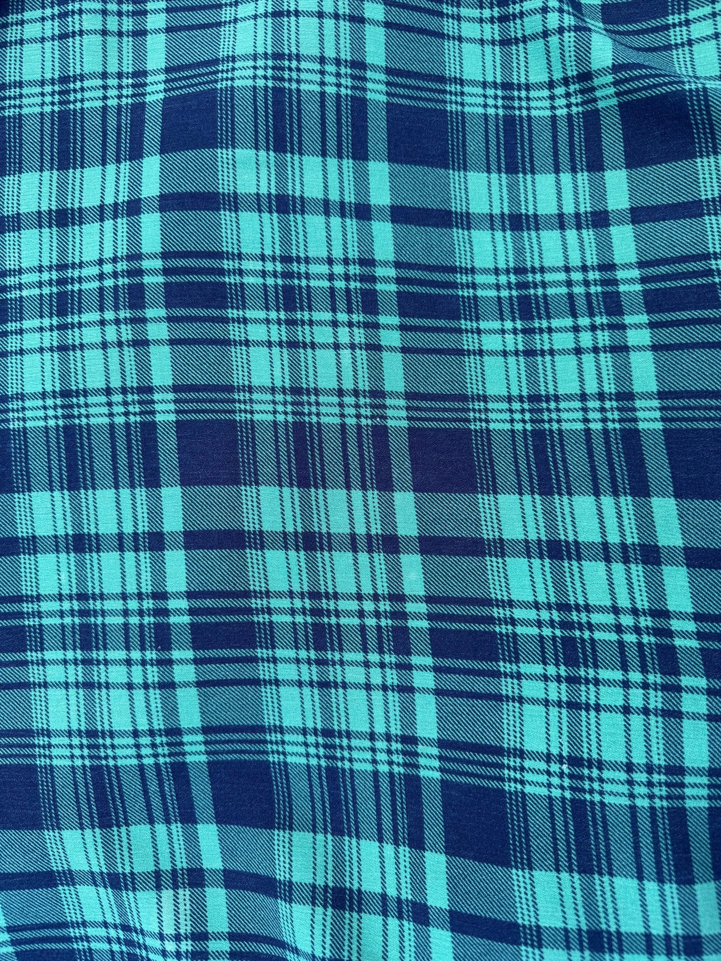 Blue Green Plaid Rayon Crepe Woven "Aqua Beat"