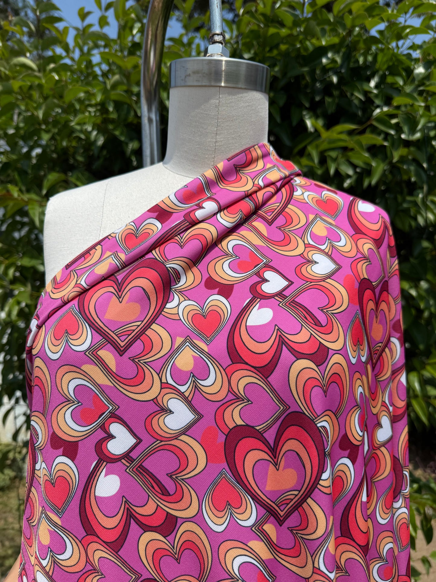 Pink Orange White Retro Heart Print Polyester Spandex Jersey "Lovestruck"