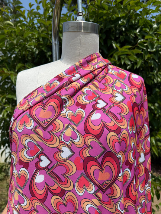 Pink Orange White Retro Heart Print Polyester Spandex Jersey "Lovestruck"