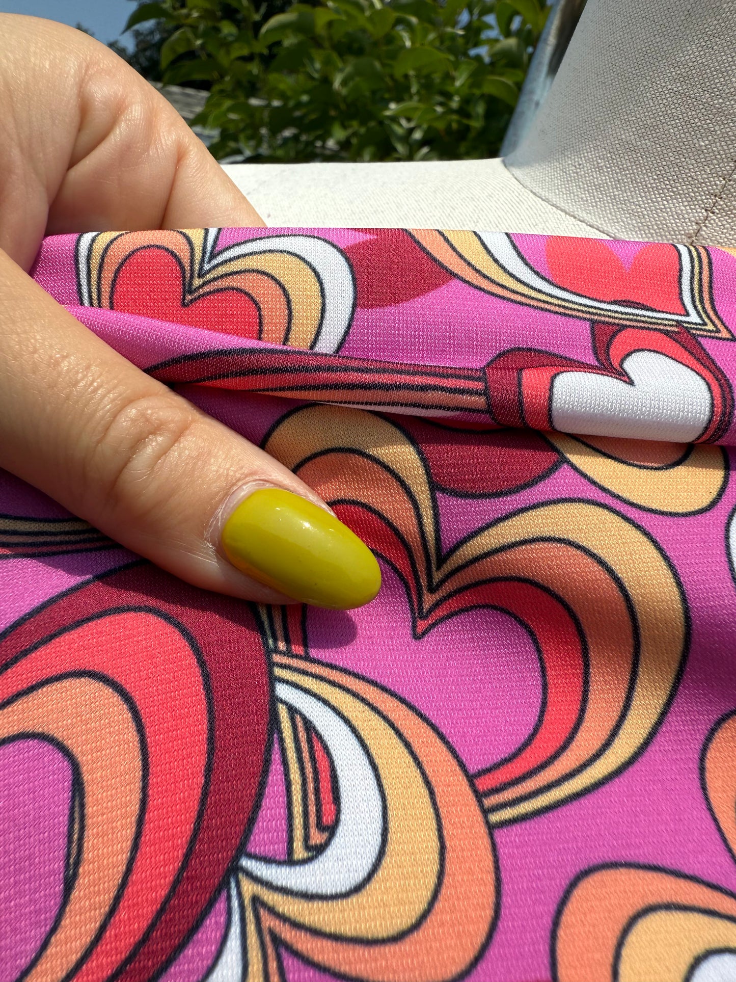 Pink Orange White Retro Heart Print Polyester Spandex Jersey "Lovestruck"