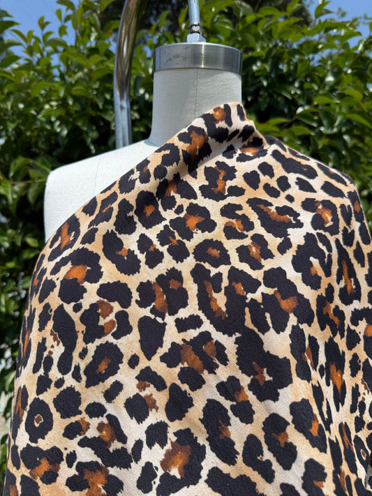 Brown Tan Black Leopard Rayon Crepe Woven "Leo Boogie"