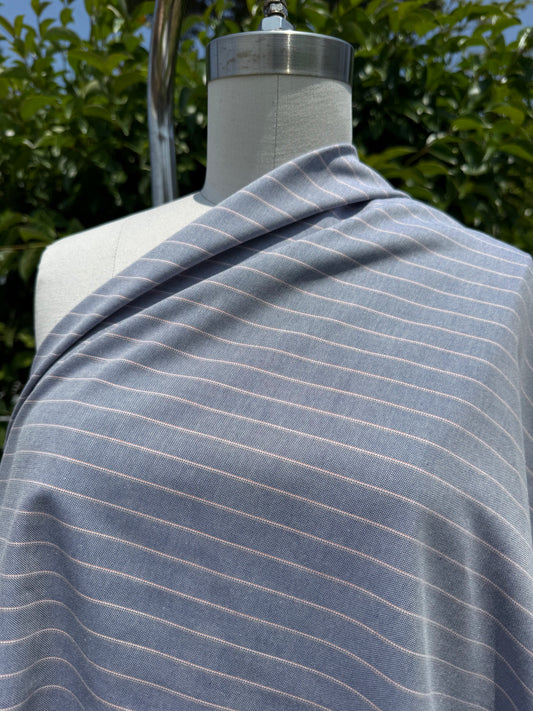 White Orange Blue Stripe Cotton Oxford Chambray Woven "Saddle Stitch"