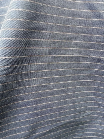 White Orange Blue Stripe Cotton Oxford Chambray Woven "Saddle Stitch"