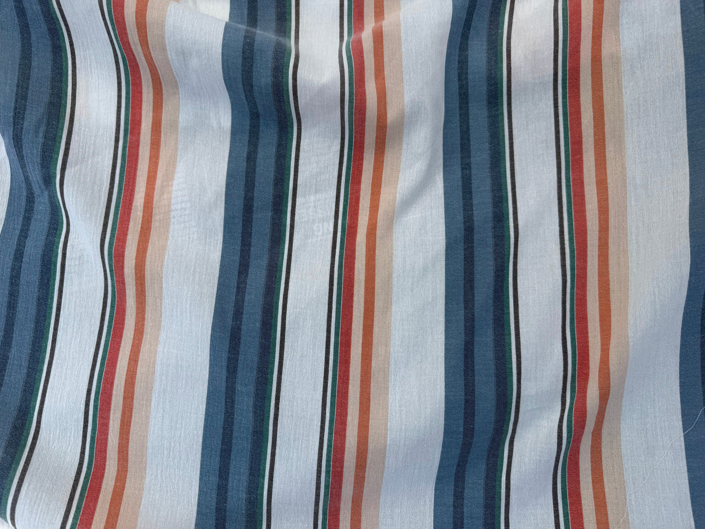 White Blue Coral Stripe Cotton Gauze Woven "Newport Boatride"