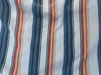 White Blue Coral Stripe Cotton Gauze Woven "Newport Boatride"