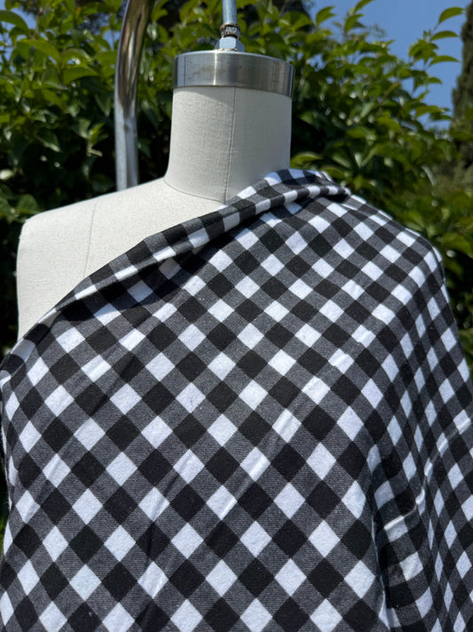 Black White Gingham Plaid Cotton Flannel Quilt “Perfect Farm”