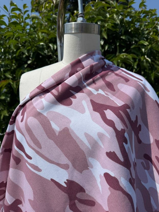 Pink Mauve White Camo Print Cotton Rib "Combat Cupid"