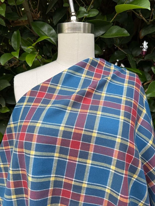 Blue Yellow Red White Plaid Cotton Flannel Woven "Campfire"