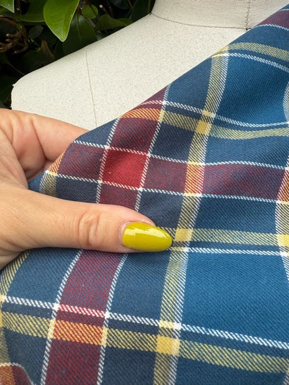 Blue Yellow Red White Plaid Cotton Flannel Woven "Campfire"
