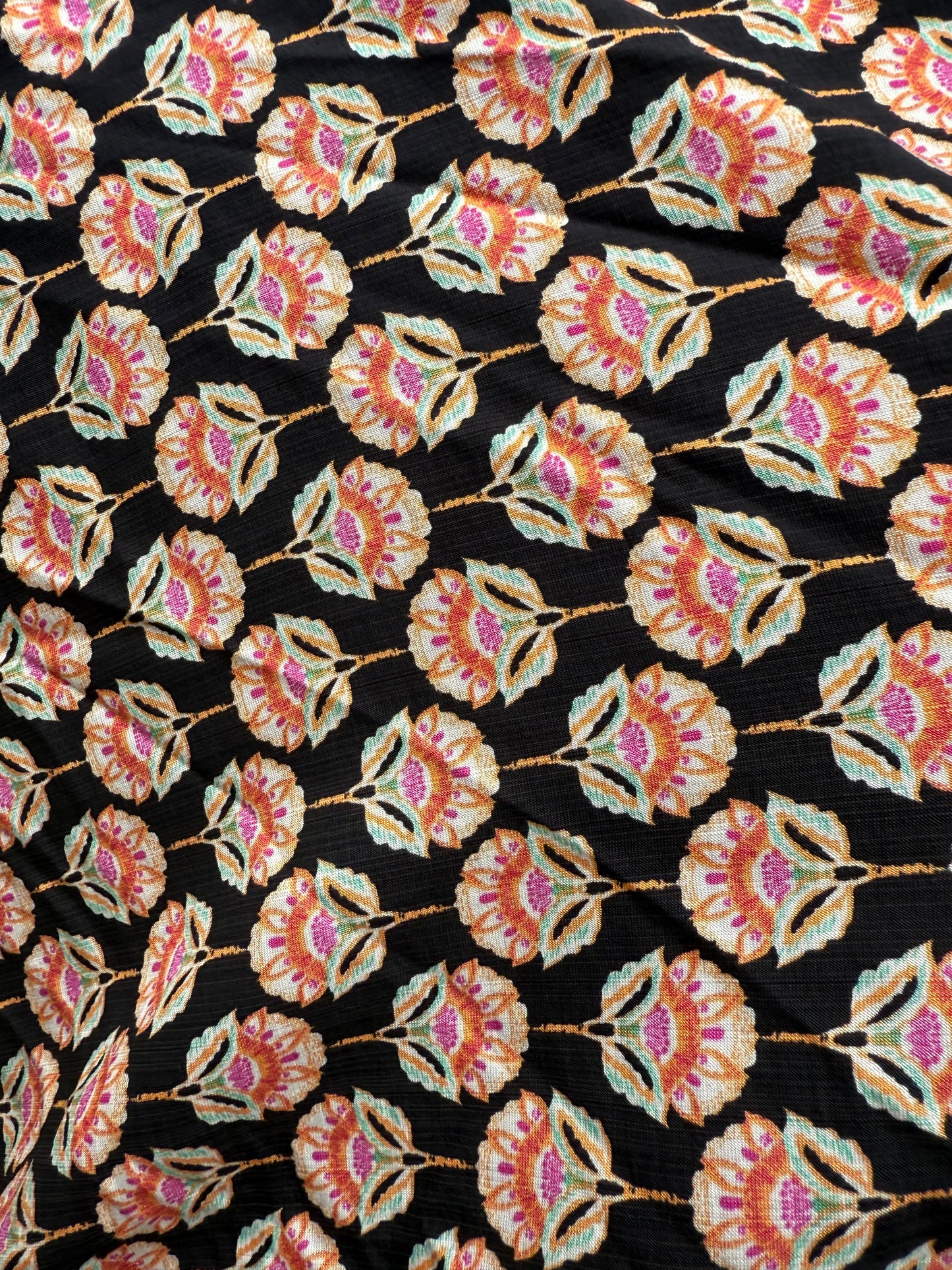 Black Green Pink Yellow Orange Floral Rayon Fille "Lotus Center"