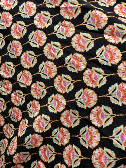 Black Green Pink Yellow Orange Floral Rayon Fille "Lotus Center"