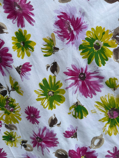 Purple Green Brown White Floral Vintage Cotton Jersey "Crazy Daisy"