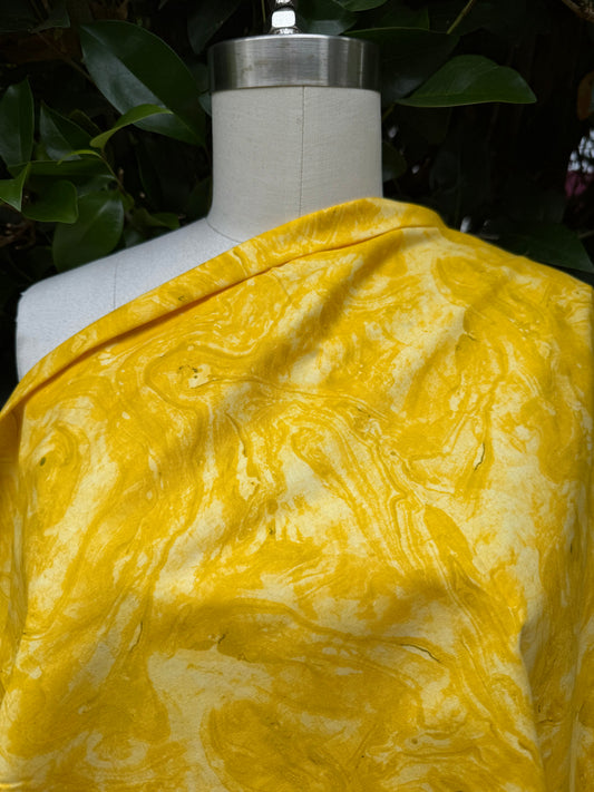 Yellow White Marbled Print Quilt Cotton Poplin Woven "Desert Dunes"