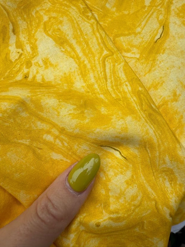 Yellow White Marbled Print Quilt Cotton Poplin Woven "Desert Dunes"