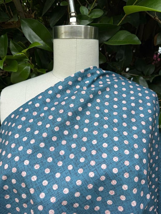 Blue Pink Mini dot Crosshatch Quilt Cotton Poplin Woven "Dotwork Blue"
