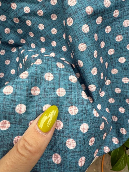 Blue Pink Mini dot Crosshatch Quilt Cotton Poplin Woven "Dotwork Blue"