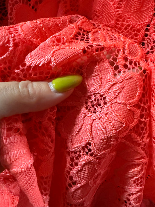 Neon Coral Floral Lace Polyester Spandex "Neon Nance"