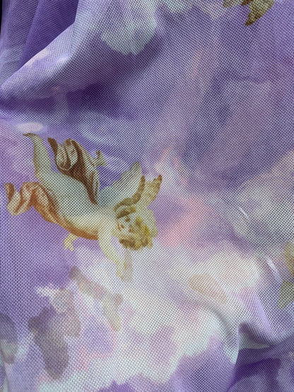 Purple Angel Cupid Print Stretch Mesh " Lavender Cupid Cuties"