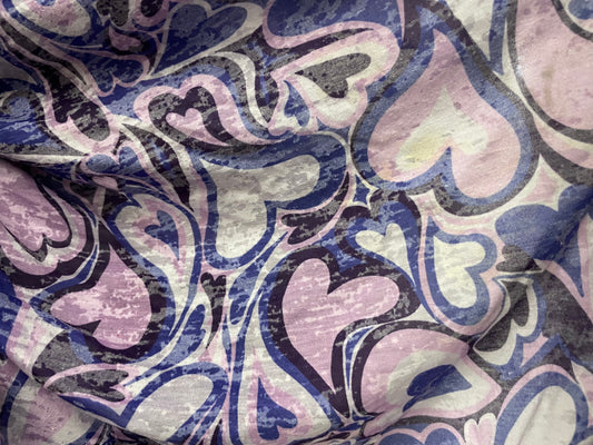 Purple Lavender  Retro Heart Print Cotton/Polyester Jersey Vintage 90s "Lots of Lavender LOVE"