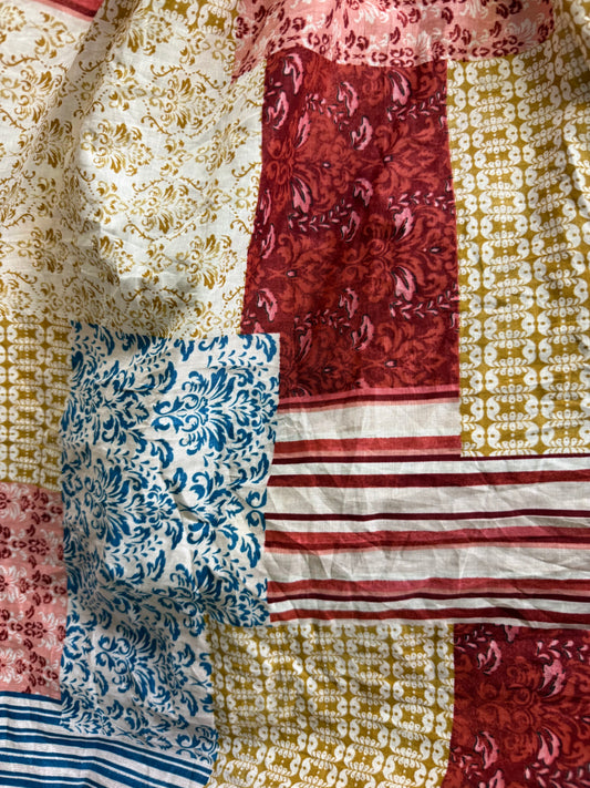 Red Blue Mustard Yellow Pink White Stripe Damask pattern Patchwork "Rocco Patchwork"