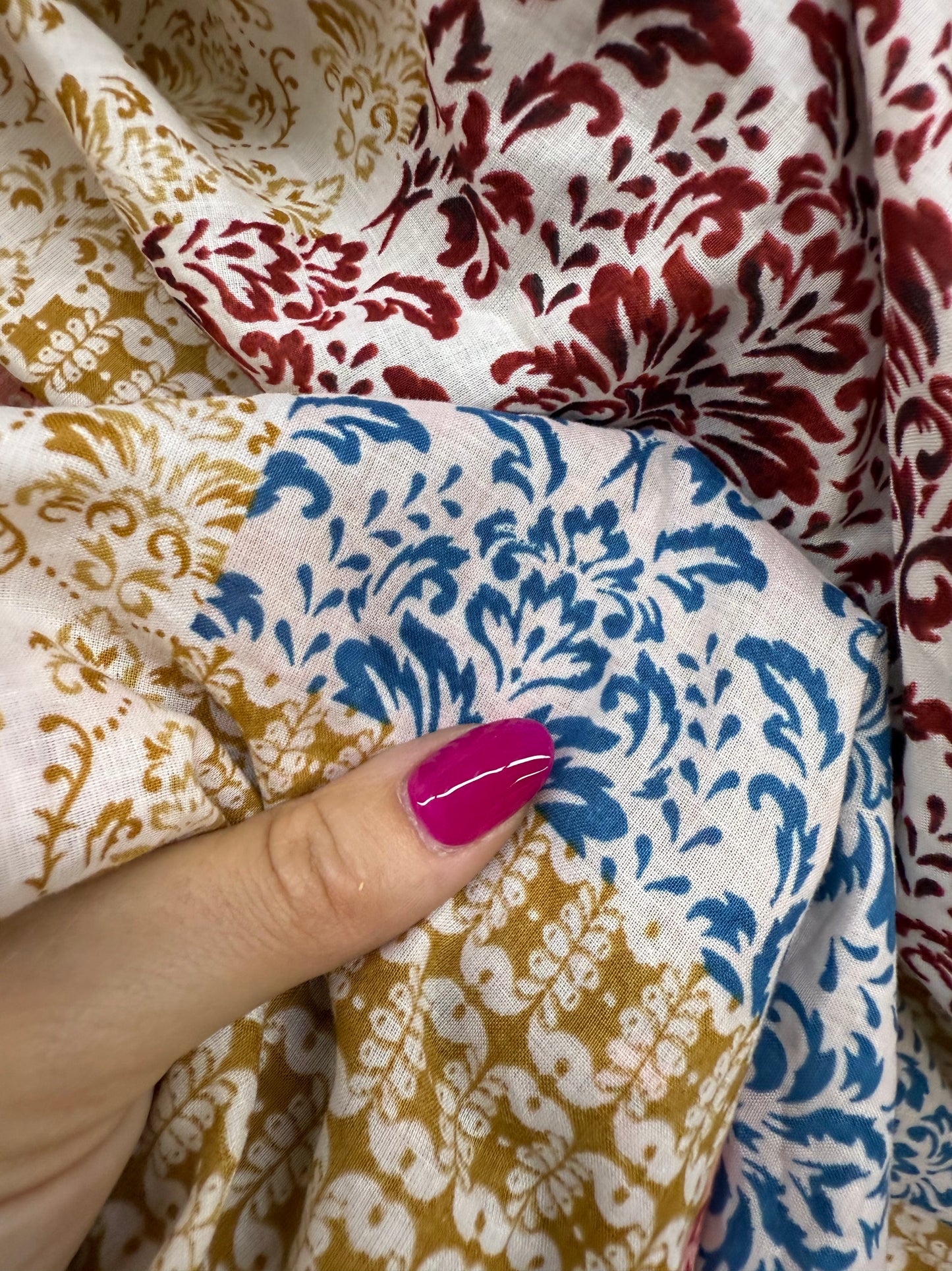 Red Blue Mustard Yellow Pink White Stripe Damask pattern Patchwork "Rocco Patchwork"
