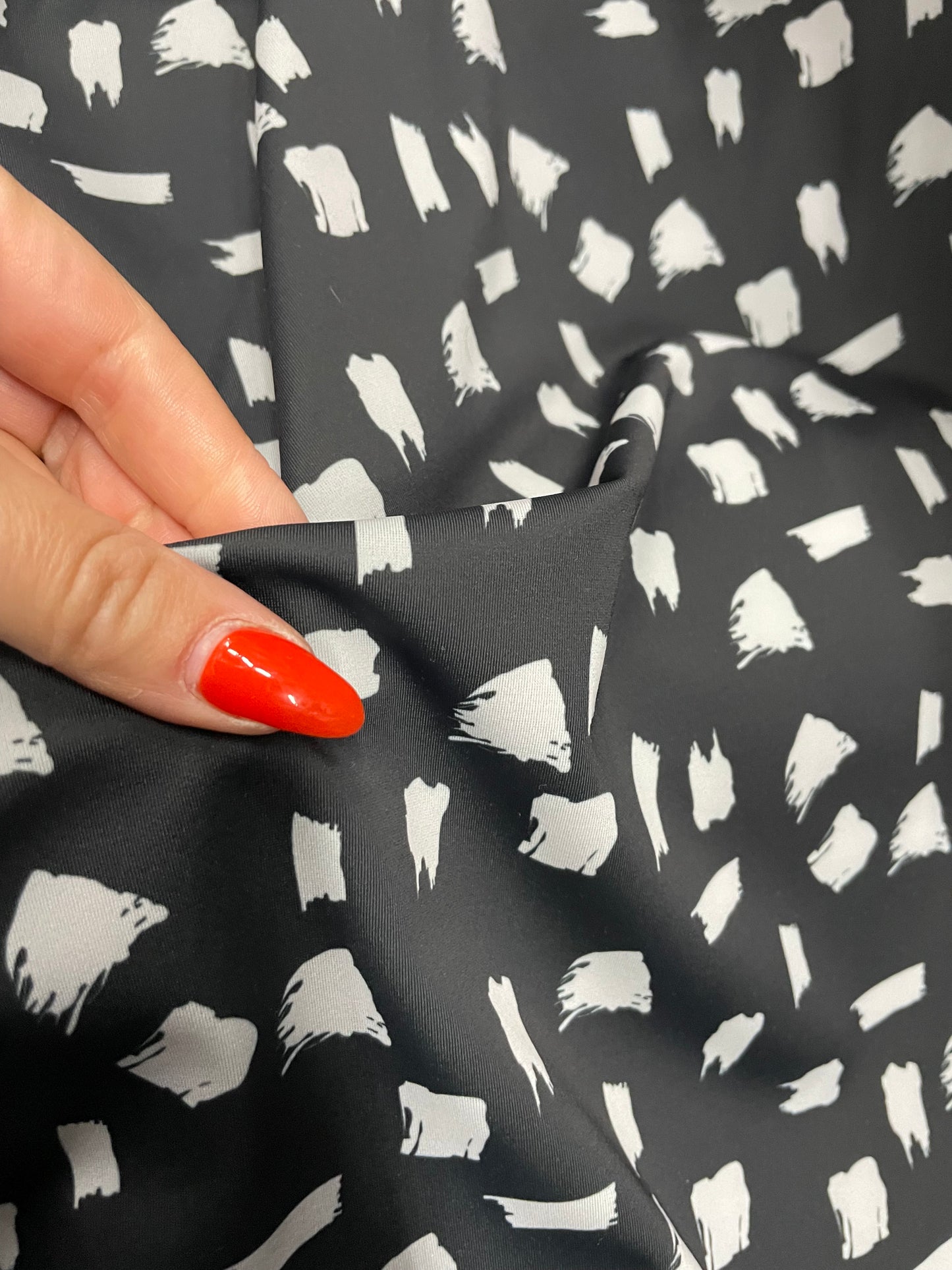 Black Grey Brush Speck Abstract Swim Athletic Nylon/Spandex Knit "Abby's Favorite"